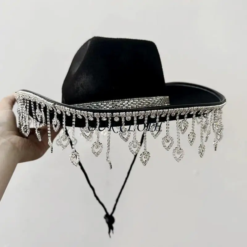 Elegant Cowgirl Hat Shinning Heart Fringe Wedding Photo Sunproof Hat Y1AC