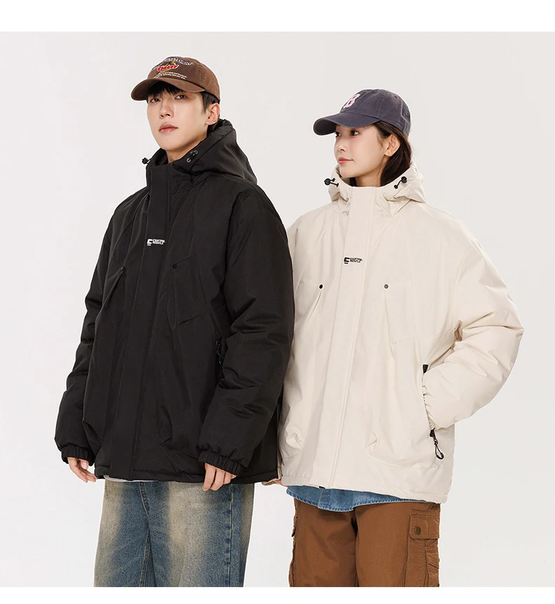 เสื้อแจ็คเก็ตผู้หญิงแบบหนา ทรงหลวม สีพื้น สำหรับกิจกรรมกลางแจ้ง เสื้อพาร์กาลำลอง สไตล์สปอร์ต มีฮู้ด บุใยอุ่น กันลม เสื้อผ้าฤดูหนาวสำหรับผู้หญิง