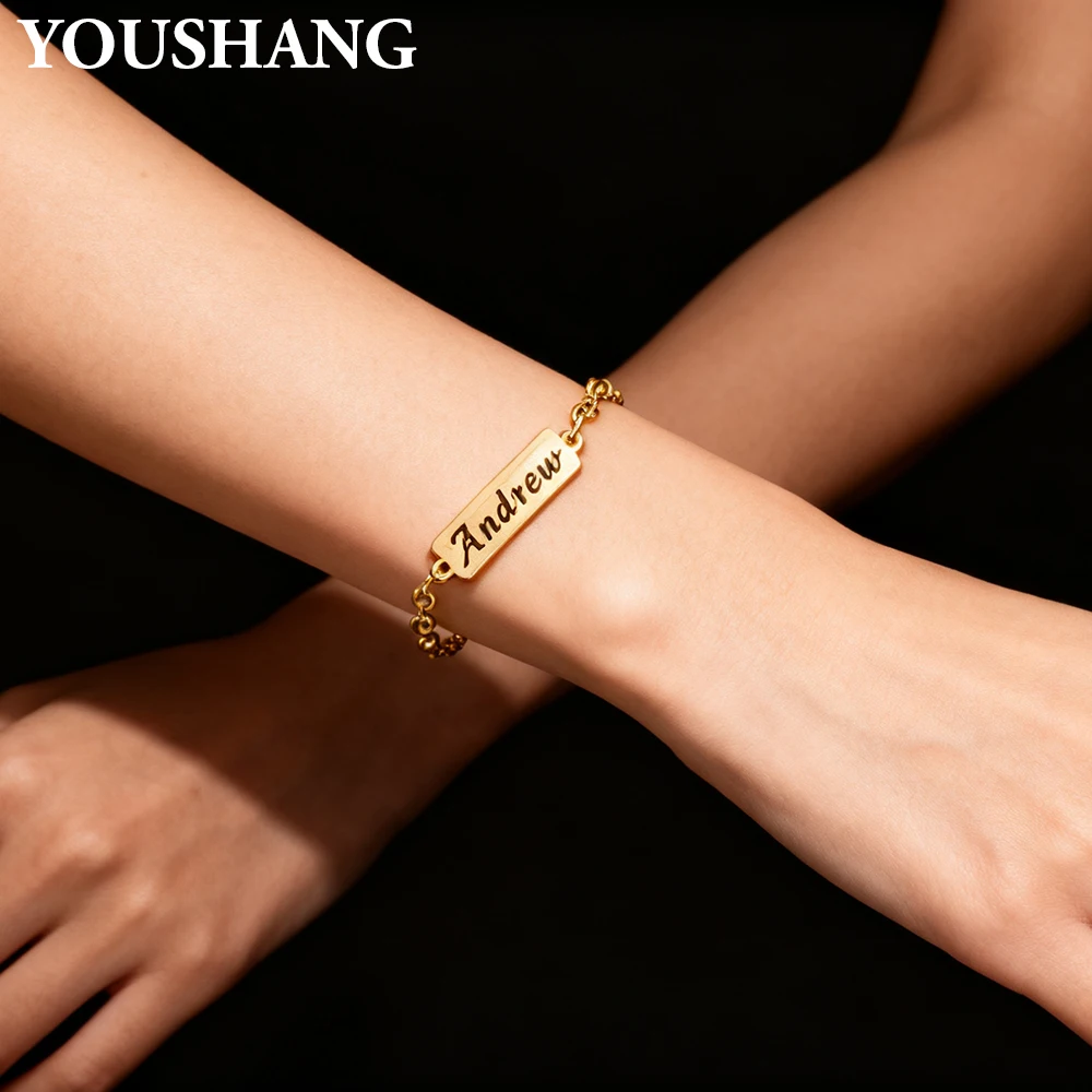 

Personalized Stainless Steel Name Bracelet for Women Custom Engraved Long Pendant Couple's Holiday Jewelry Gift