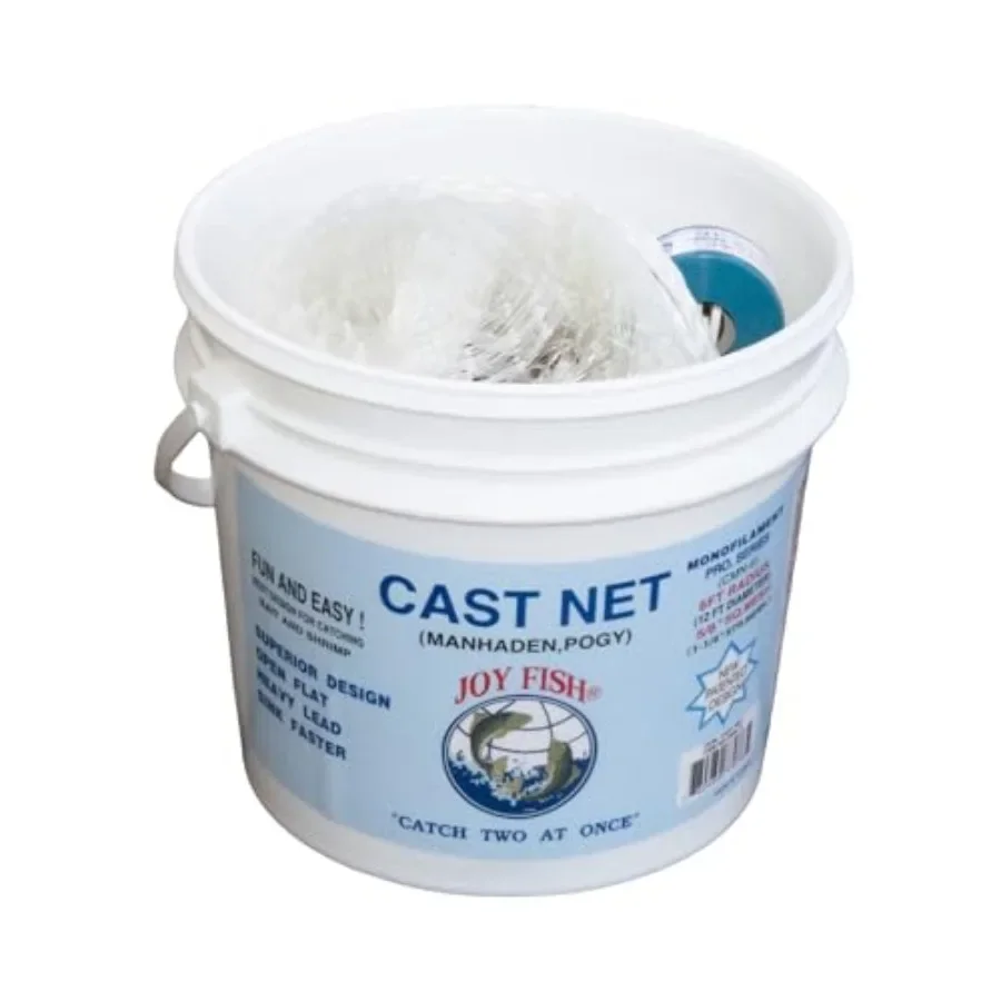 

Manhaden Cast Net for fishing applications, nylon material, black color, ultra-precise 5/8 inch square mesh with 7 ft radius fo