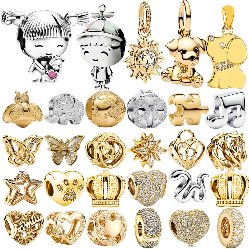New Original Charm Beads,Little Girl&Boy &Textured Elephant Mini&Family Heart Charm Bead Fit Pendant Bracelet Women Jewelry Gift