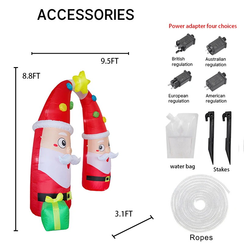 8.8FT Inflatable Christmas Toy Santa Archway Decoration Xmas Yard Decor LED Star Boxes Double Santa Design Yard Decorations