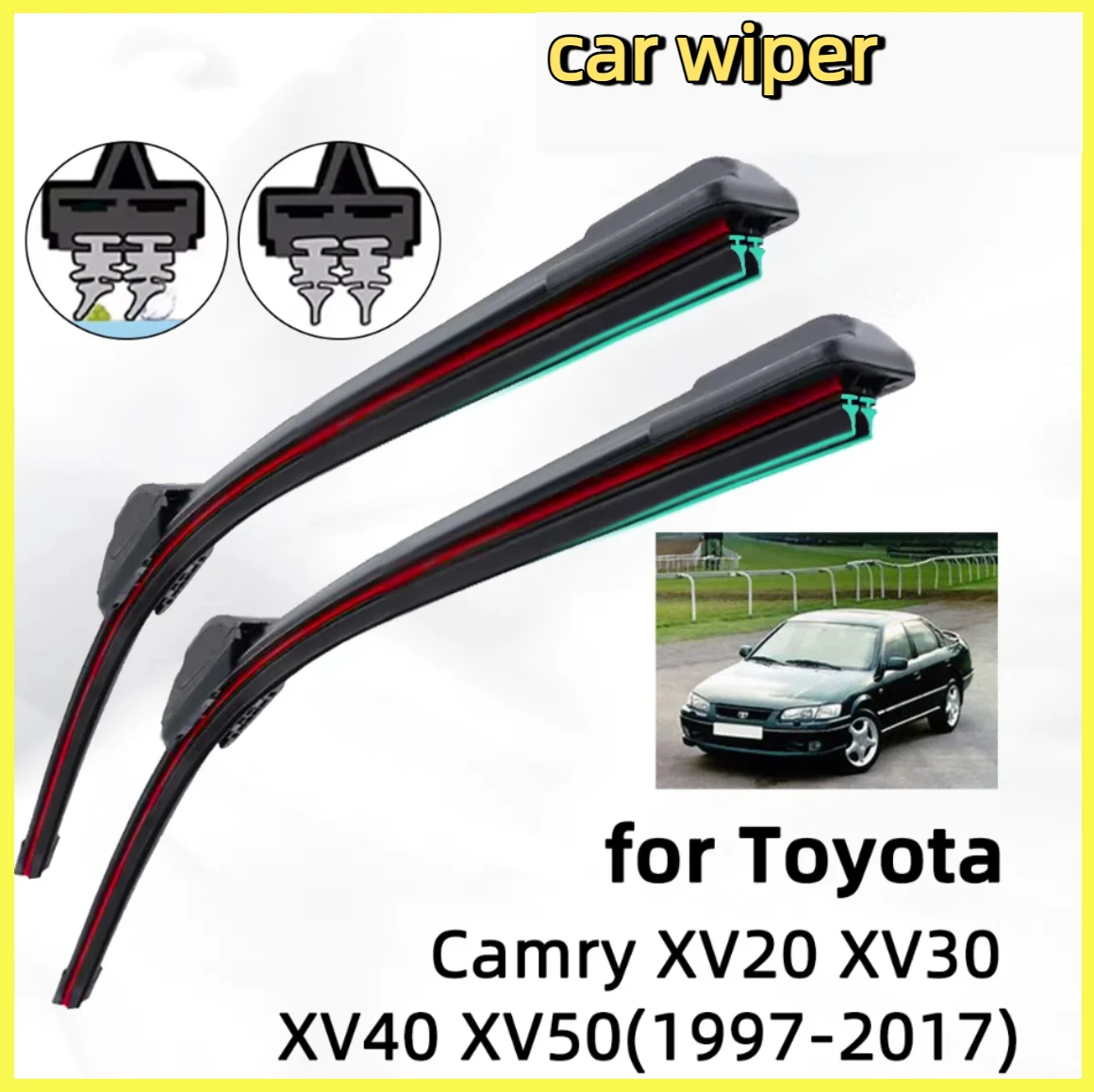 Двойной резиновый автомобильный дворник для Toyota Camry XV20 XV30 XV40 XV50, щетки переднего дворника, щетки, резак, аксессуары, ветровое стекло 2017 2012