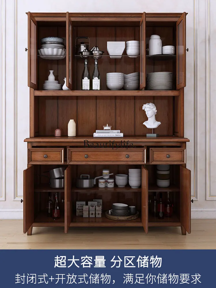 

jj *American all-solid wood wine cabinet integrated log storage cabinet against the wall