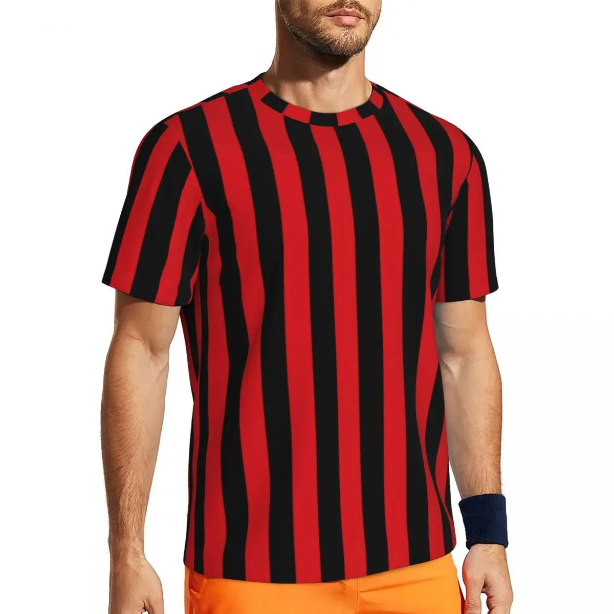 Vertical Striped T-Shirt Red and Black Stripes Novelty Sportswear T Shirts Short-Sleeve Quick Dry Tshirt Summer Vintage Tees