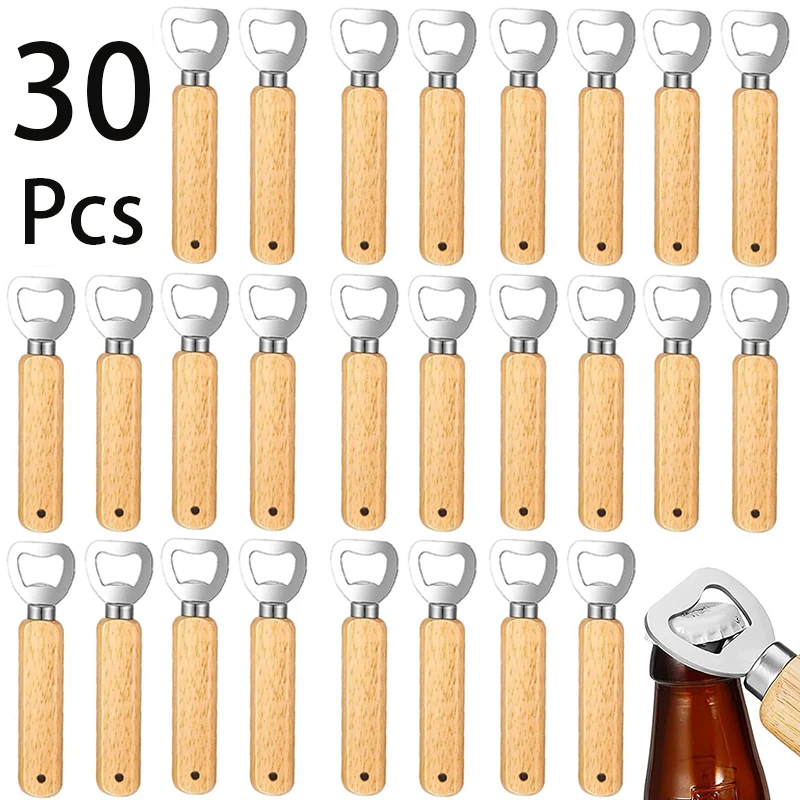 

30Pcs Wine Opener Bartender Bottle Opener with Hole Wood Handheld Wine Beer Soda Glass Cap Bottle Opener for Home Kitchen Bar