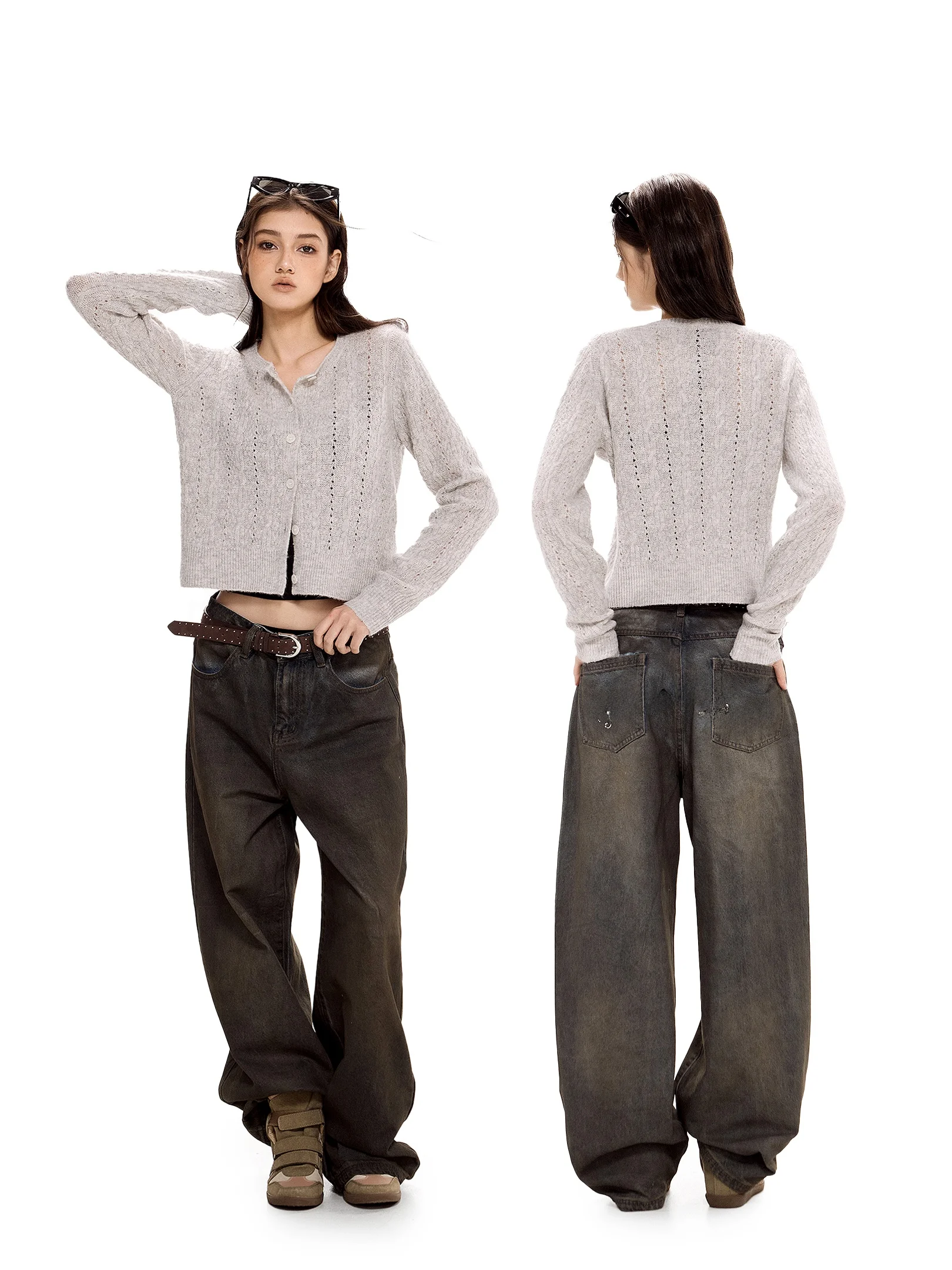 

American Sle ort Knitted Open Cardigan Women's Blue Slim Fit Sweater Jaet Spring New Arrival Casual Loose Fit Polyester...