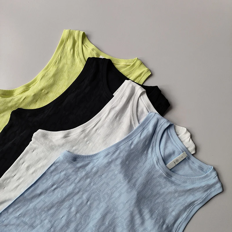 I-förmige Sportweste für Damen im Sommer, leichter Buchdruck, lockere Yoga-Kleidung, Trägerweste, Jogging-Marathon-Top ohne Ärmel – Detail 2