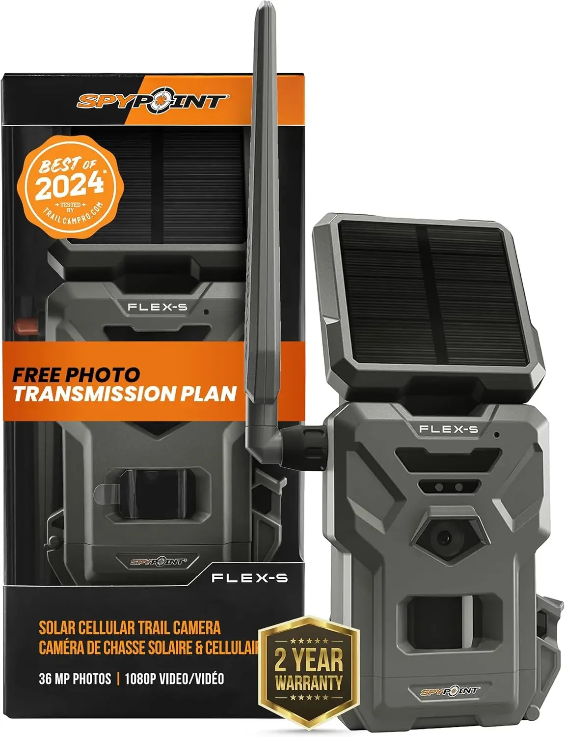 Solar Outdoor Cellular Trail Camera, Integrated Solar Panel, On-Demand Capable, LTE Connectivity, 100-foot Flash