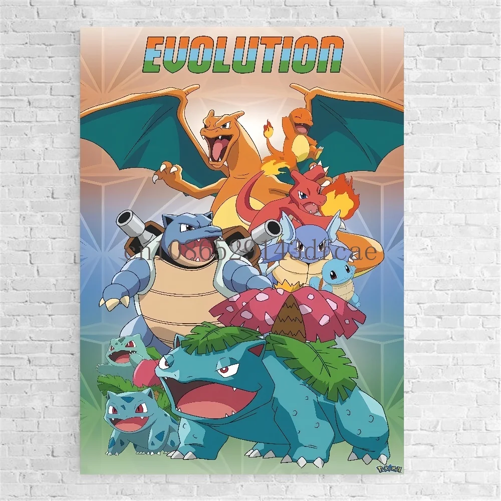 Pokemon Peripherals Pikachu Bulbasaur Squirtle Charmander Canvas Painting Anime Wall Art Prints Living Room Decor Posters