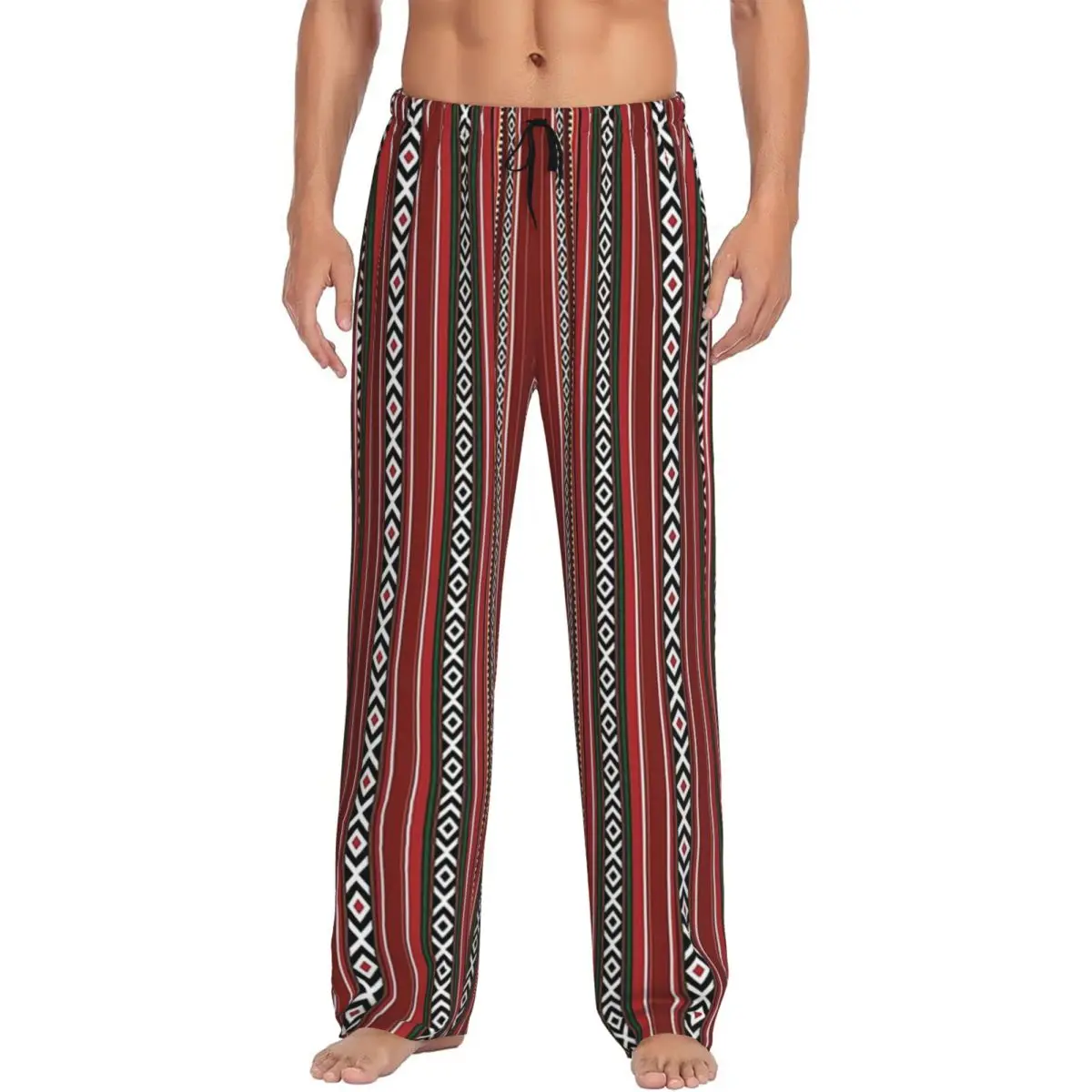 Custom Beautiful Red Traditional Arabian Style Sadu Pattern Pajama Pants Men Sleepwear Sleep Lounge Bottoms with Pockets