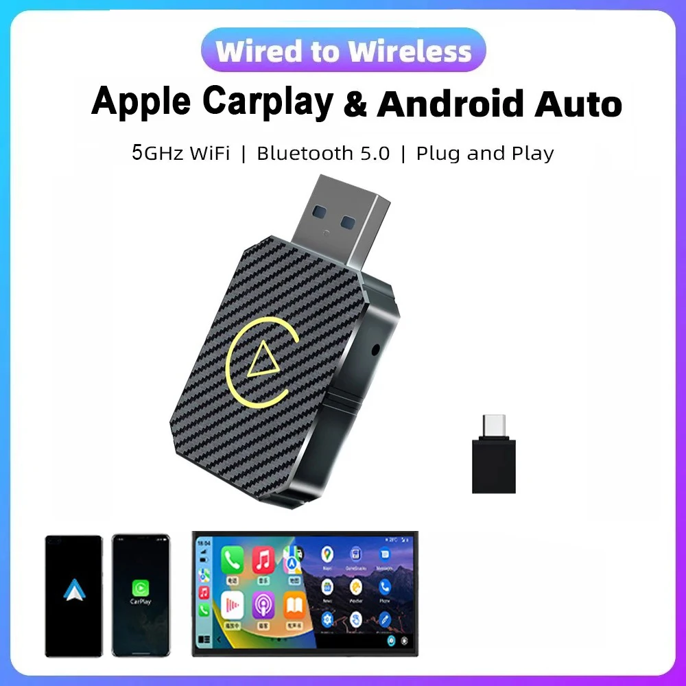 2 in 1 Wireless Carplay Adapter for Apple iOS Android Auto Smart USB Plug and Play For Volvo Kia Benz Audi VW Hyundai Jeep