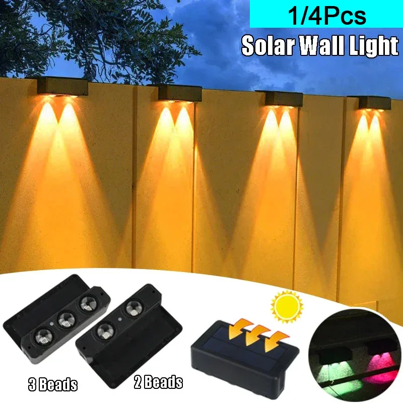 1/4 PCS Solarna lampa ścienna LED Zewnętrzne oświetlenie ogrodowe Dekoracje Wodoodporna lampa do oświetlenia ściennego ogrodzenia dziedzińca