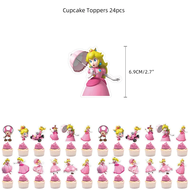 مجموعة زينة حفلات الأميرة الخوخية من Super Marios Bros، بالونات عيد الميلاد، لافتة علم الكيك، بدلة لوازم حفلات استحمام الطفل