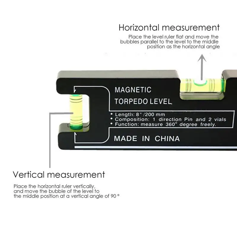 Leveler Tool Practical Mini Level Pocket Torpedo Shock Resistant Bubble Level Magnetic Mini Level Tool Small Multipurpose