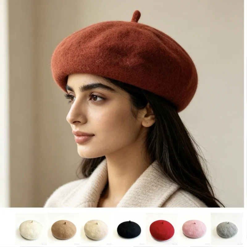 Berets Hat Autumn Winter Warm Berets Hat Solid Color Elegant Plain Cap Retro All Matched French Artist Hat Lady Plain Cap