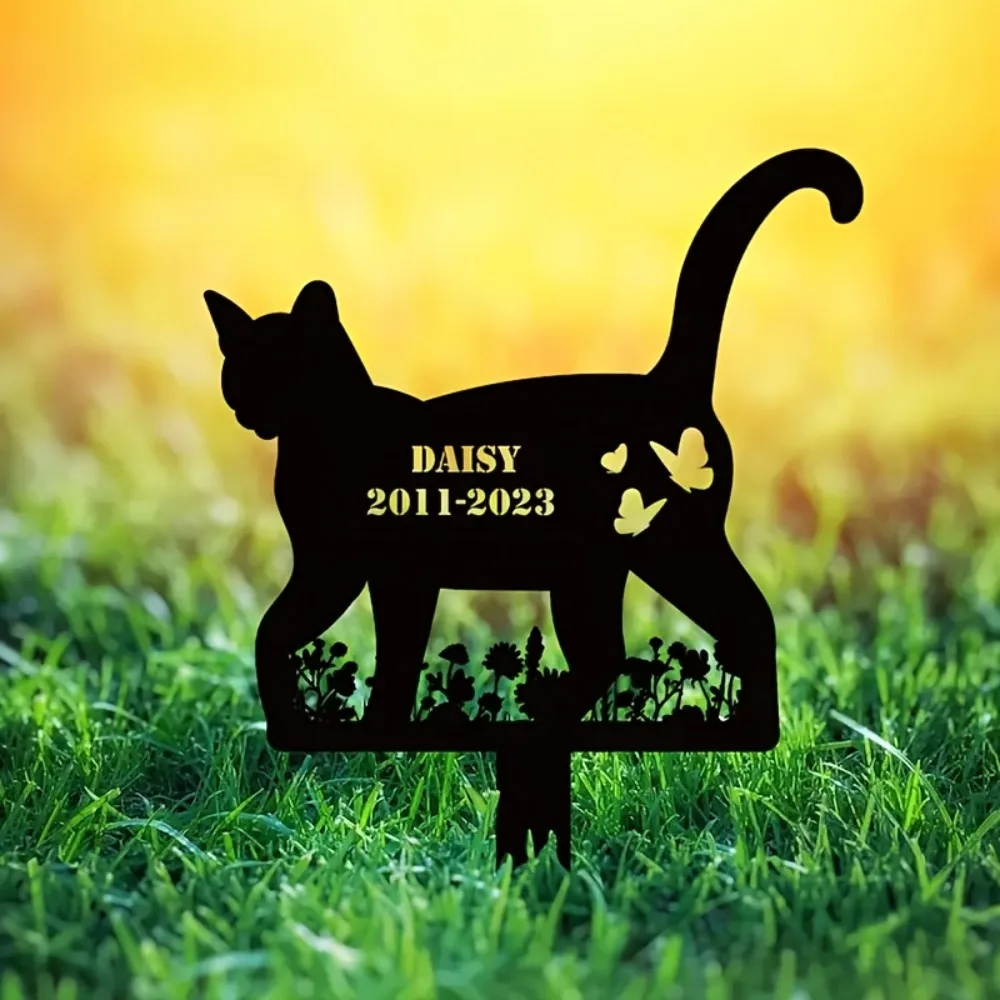 2D Flat Custom Cat Silhouette Wrought Iron Garden Stake Personalized Name Outdoor Decor Gift For Cat Lovers - view 4