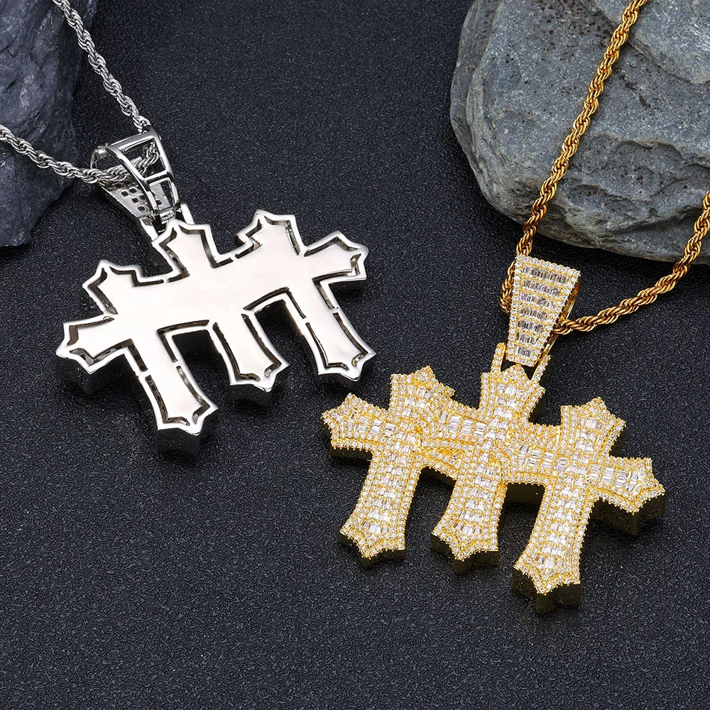

Смешанная инкрустация Т-образной циркониевой кулон в стиле хип-хоп, ретро-крест, мужское ожерелье, универсальный аксессуар, ювелирные изделия