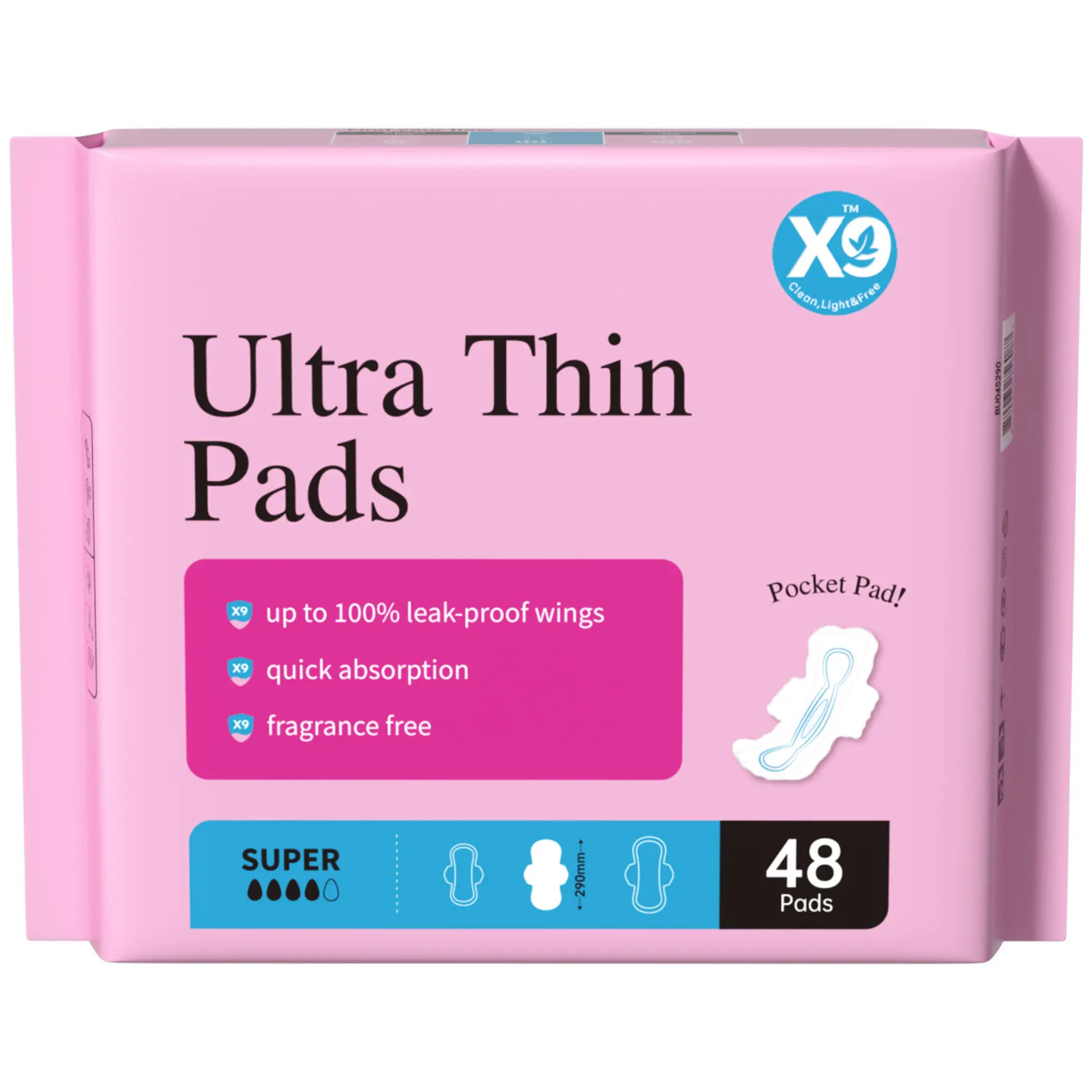 X9 Ultra Thin Pocket Sanitary Pads for Women, Spray Coated Soft Menstrual Period Pads, Portable Leakproof Feminine Napkins, 245mm Daily Use, 290mm Night Use, 330mm Extra Long Overnight Pads