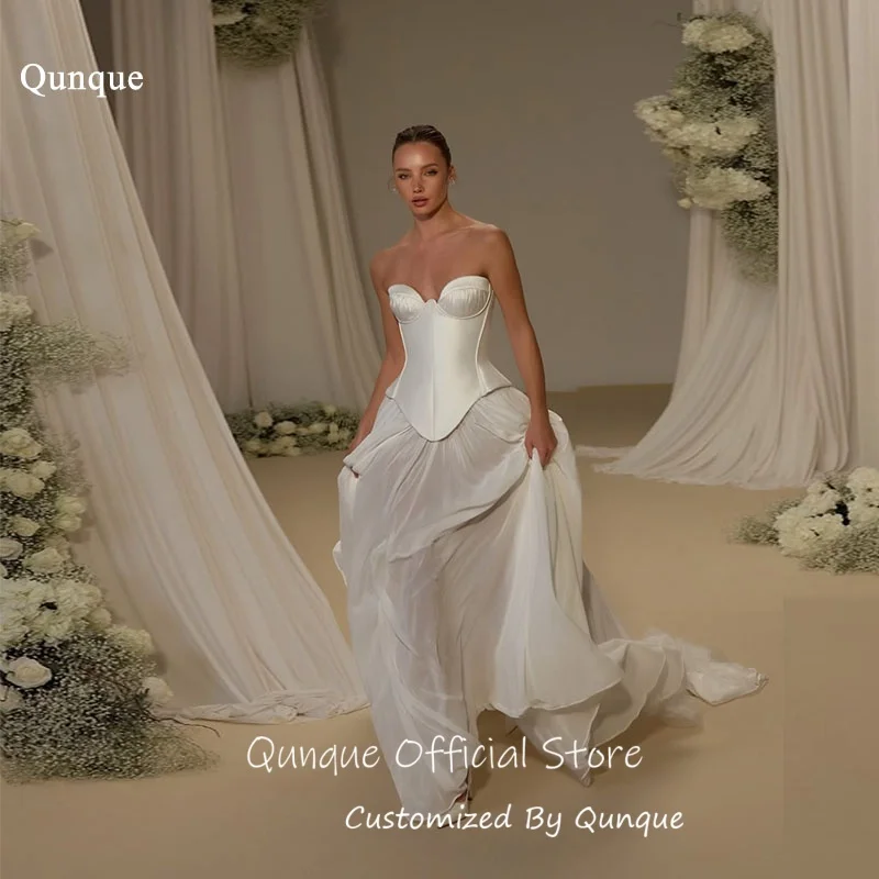 

Qunque Sweetheart See Through Wedding Dress Pleated A Line Civil Long Bridal Gown Flowy Maxi Vestido De Novia Boda Customized
