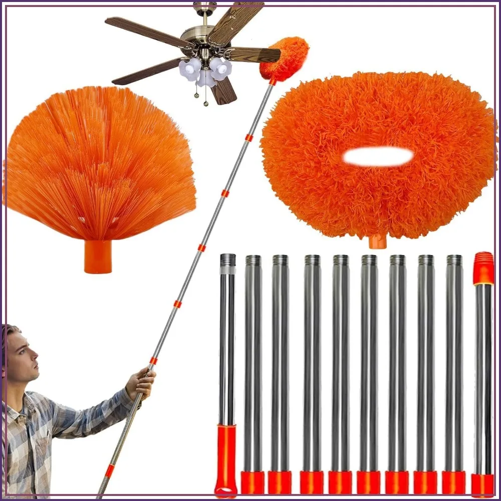 

20+ Feet High Reach Dusting Kit, Cobweb & Ceiling Fan Duster with 3-14 ft Extension Pole, Microfiber Feather Duster for Walls Bookshelves Furniture