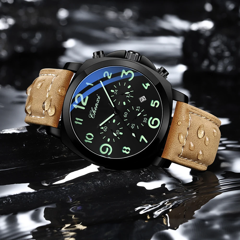

CHENXI высококачественные кожаные часы для мужчин с таймером и календарем, водонепроницаемые деловые модные мужские светящиеся часы