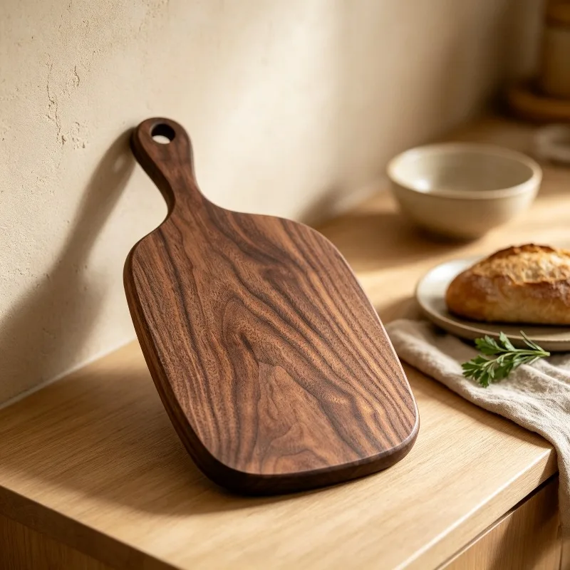 Solid Black Walnut Wood Cutting Board Japanese Style Serving Tray for Steak Bread Pizza Home Kitchen Chopping Board with Handle
