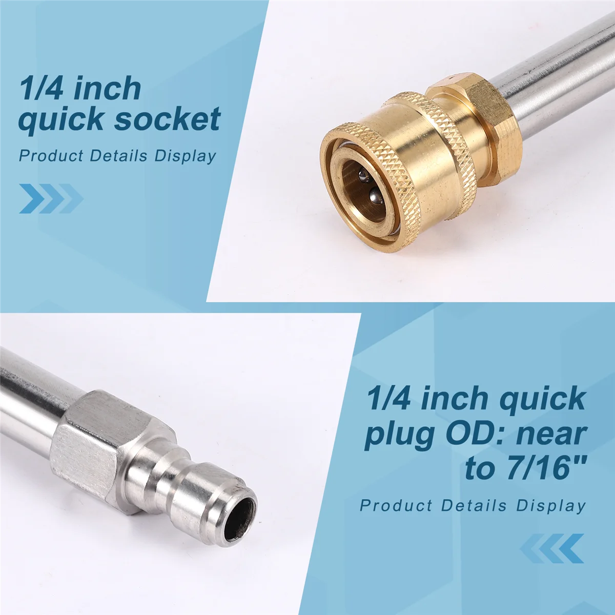 Batang ekstensi pencuci tekanan 17 inci, pipa ekstensi pencuci listrik koneksi cepat 1/4 inci Stainless Steel