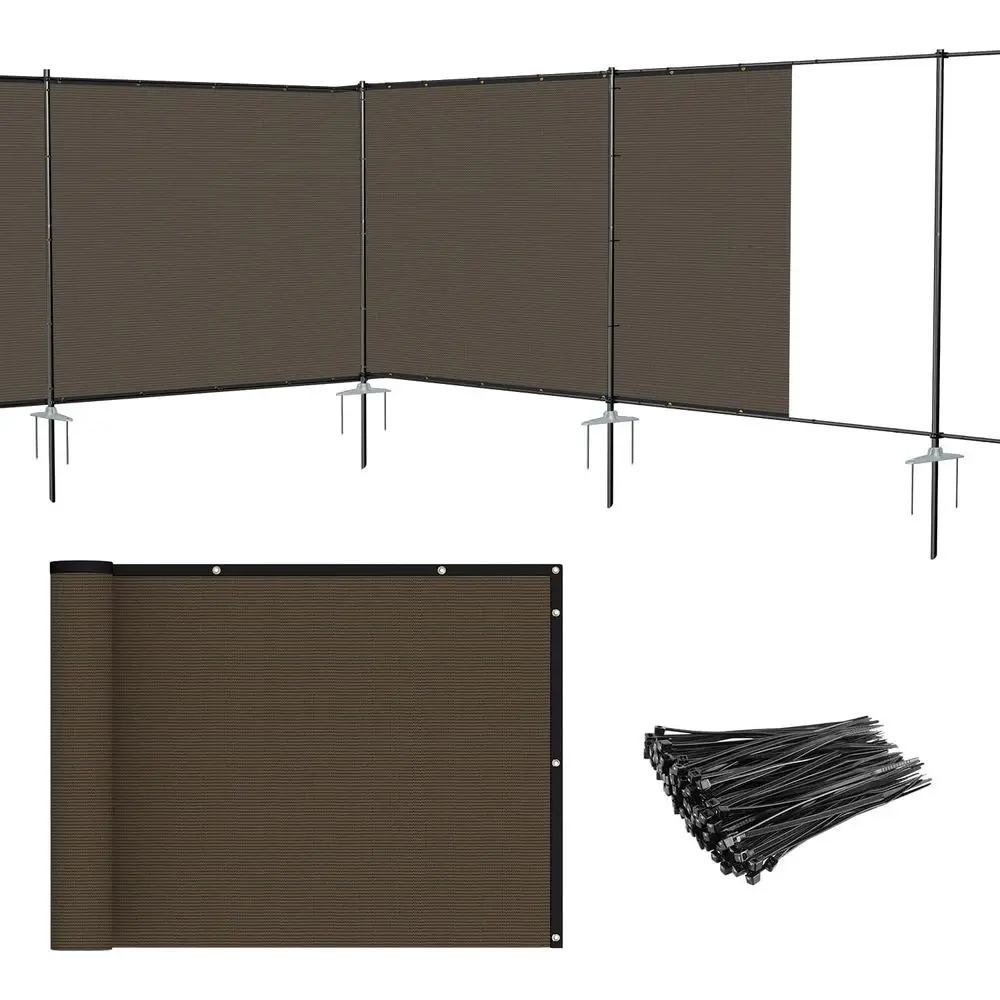 

Brown Outdoor Privacy Screen with Freestanding Temporary Fence Panels and Metal Poles for Backyard, Pool, Garden, and Air Condit