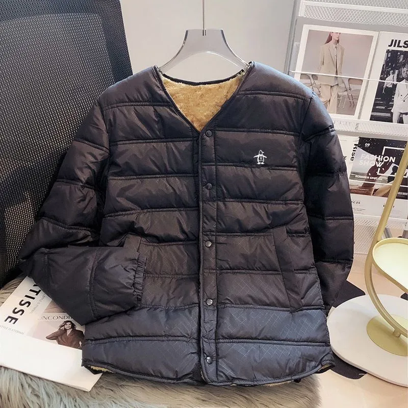 골프웨어 Men's Golf Coats Winter Outdoors Villus Warm Down Cotton Clothes Light Thin Soft Golf Jackets For Men Button Cotton Tops