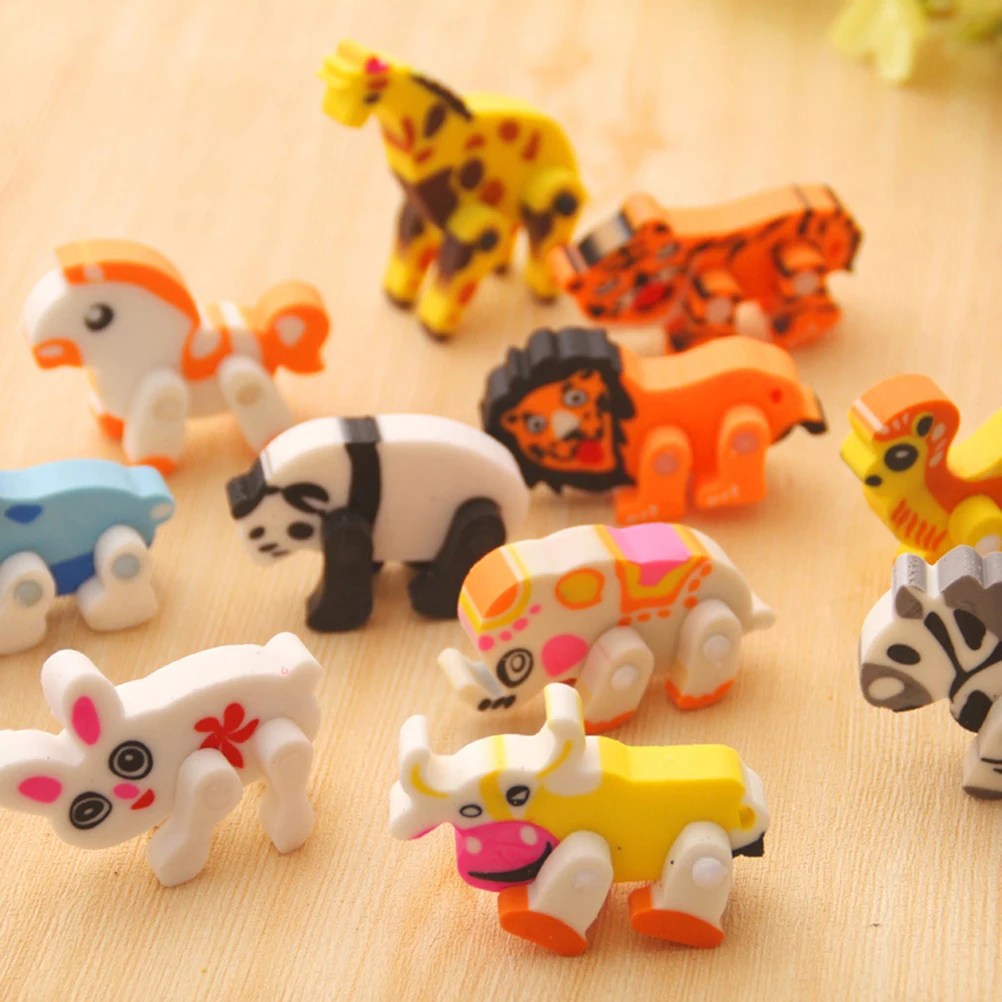 

30Pcs Animal Eraser Detachable Creative Stationery Cartoon Novelty for Students Stereoscopic Pencil Eraser