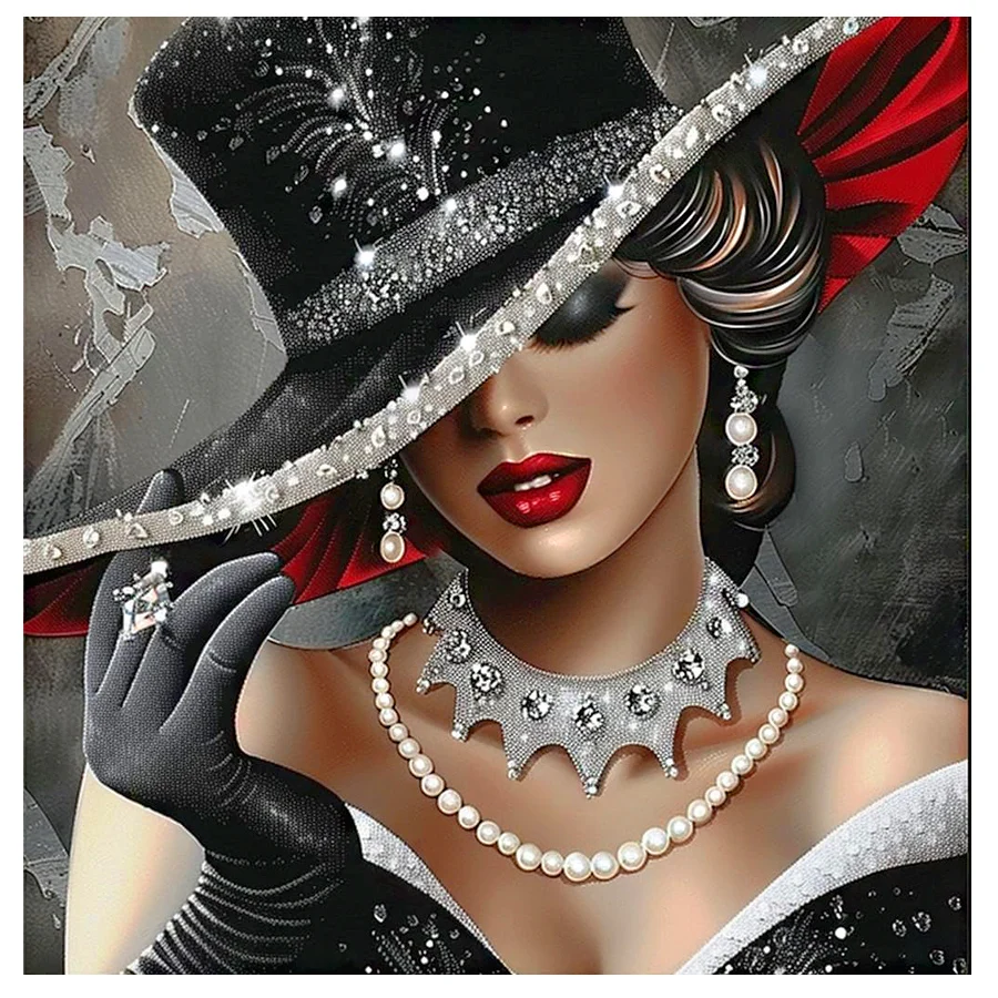 

Элегантная женская шляпа, 5d алмазная живопись, полная дрель, квадратная круглая вышивка, вышивка крестиком, мозаика, ювелирные изделия, женский домашний декор, искусство