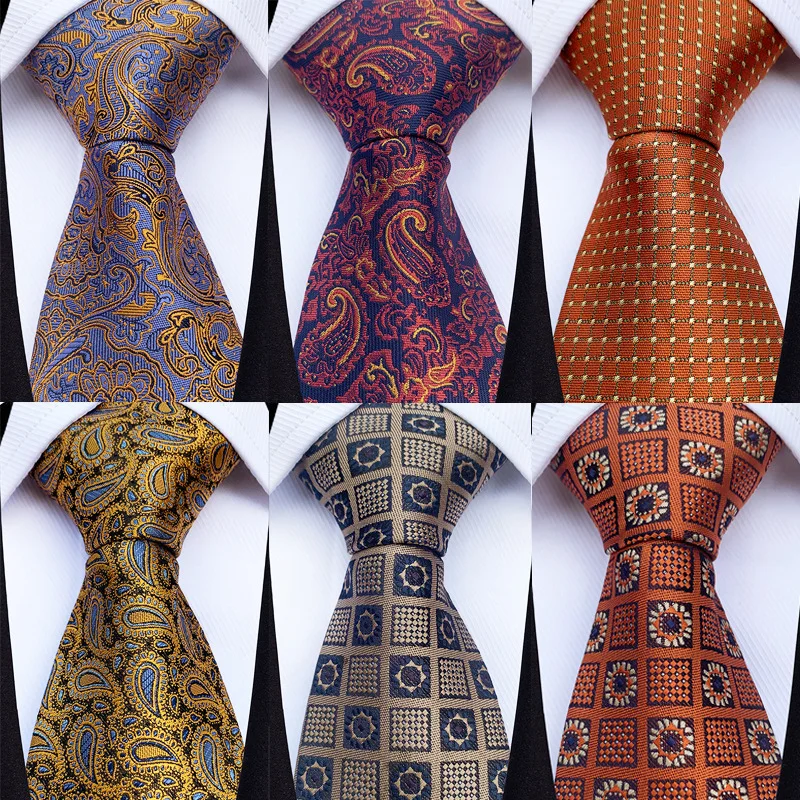 Vintage Brown Ties For Men 8cm Classic Neck Tie Paisley Jacquard Fashion Suits Accessories Man Wedding Banquet Neckties Cravat