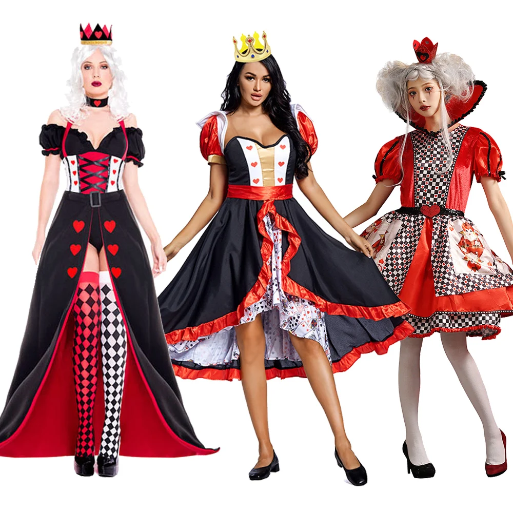 Disfraz de Reina de Corazones, vestido de Reina de póker de Halloween, falda de doble Color, traje para actuación en escenario, juego de rol, vestido de baile gótico
