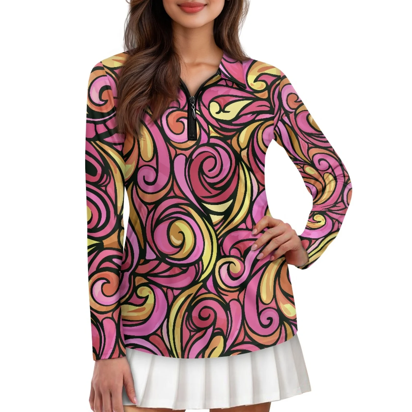 PENSTROLL Swirl Heart Womens Quarter Zip Polo Shirts Moisture Wicking Active Pullover for Yoga