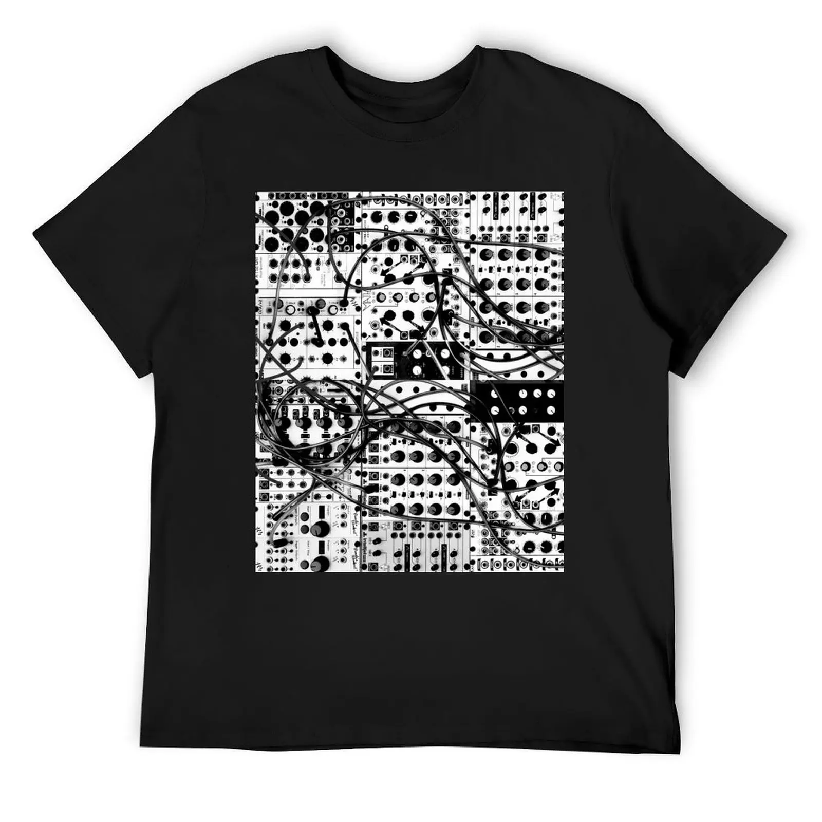 

analog synthesizer modular system - black and white illustration T-Shirt anime tshirt cotton graphic tees customs men t shirts