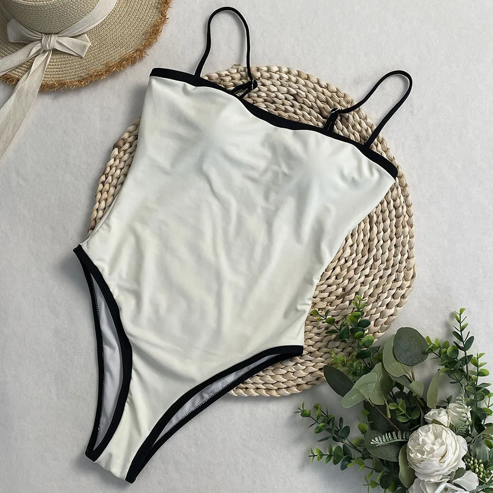 2025 New Sexy Splicing High Leg Cut Women Swimwear One Piece Swimsuit Female Monokini Padded Bather Bathing Suit Swim