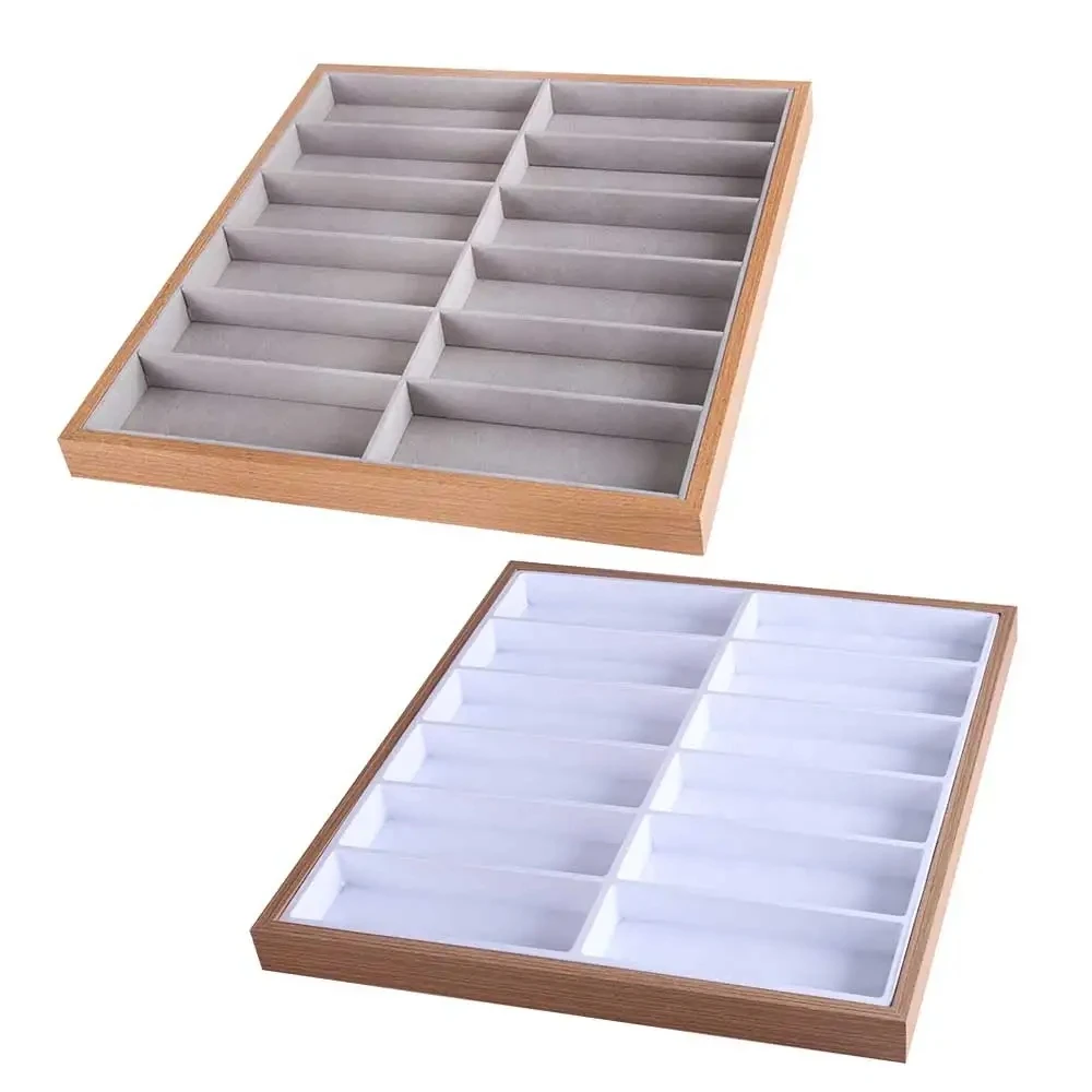 Neue 12 Gitter Walnuss Holz Brille Lager regal Sonnenbrille Display Tablett Samt Brillen Brillen Lagerung Organizer Boxen – Detail 7