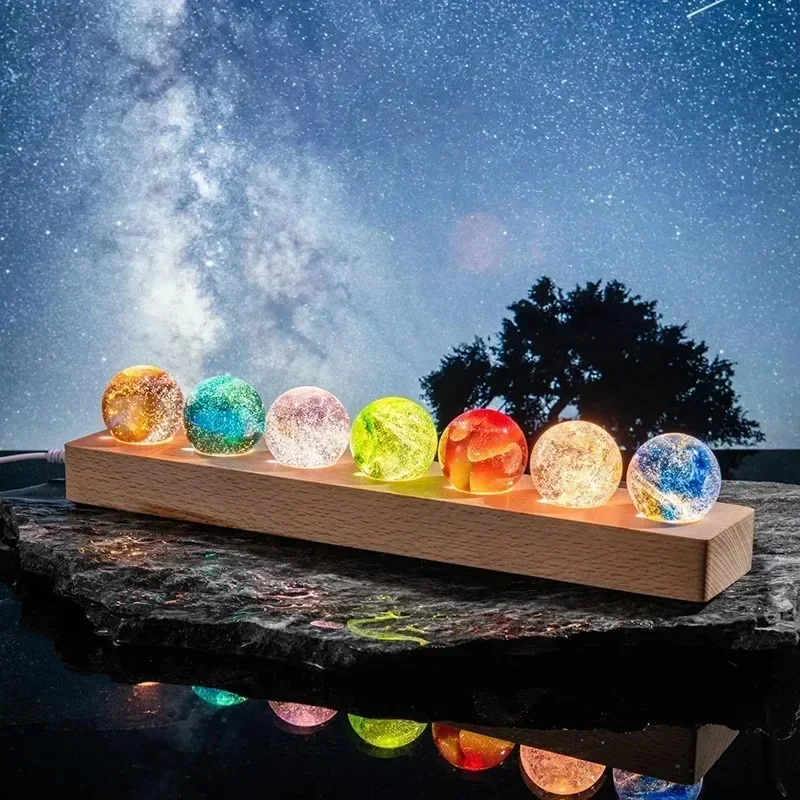 1 set Fantasy Colorful Glass Star Ball Luminous Planet Astronomy Planets Ball Fantastic Style Home Decoration Cosmic Model Gift