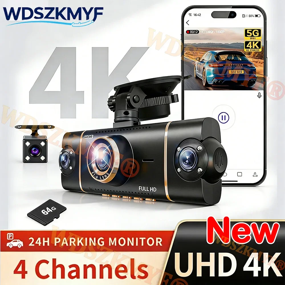 

New 4K 1080P Car DVR 360° Car Dash Cam 4 CH WIFI APP Video Recorder Front With Rear View Night Vision Black Box Car Accessories