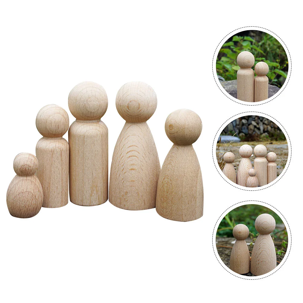 5 Pcs Hand-painted Puppet Toys Matryoshka Wooden for DIY Natural Puppets Angel Dolls Beech Unfinished Child