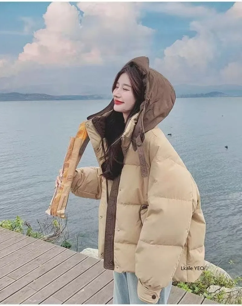 Down Cotton Jacket 2026 Versatile Contrast Color Women's Winter Parka Ladies Coat Beautiful Loose Corduroy Female Jacket
