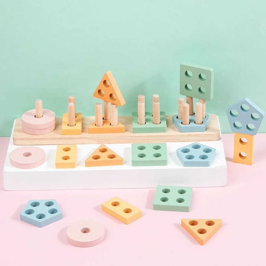 Montessori Wooden Color Sorting Stacking Toys Makron Puzzle For Toddlers And Kids Preschool Fine Motor Skill Toy For 1 Years