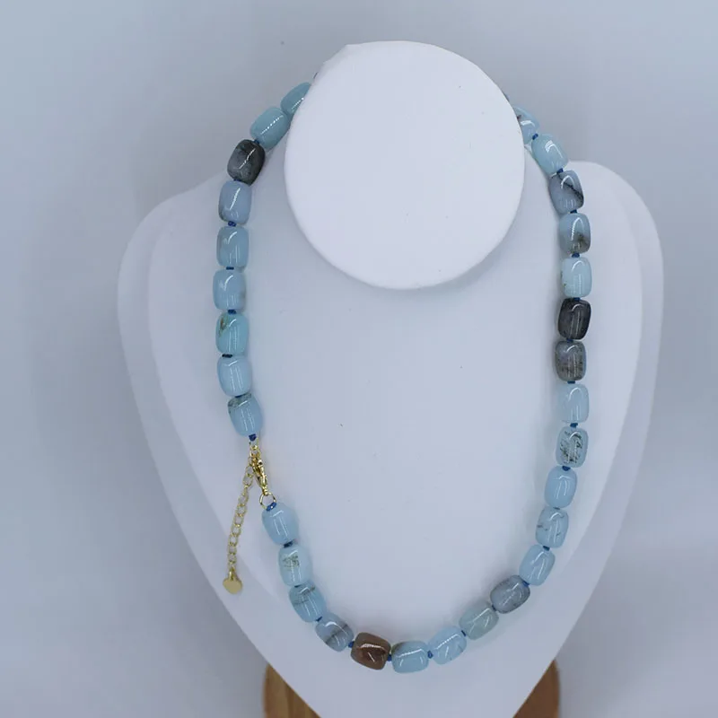 

wow! green/blue jade pillar necklace 8*10mm 43cm nature wholesale bead FPPJ