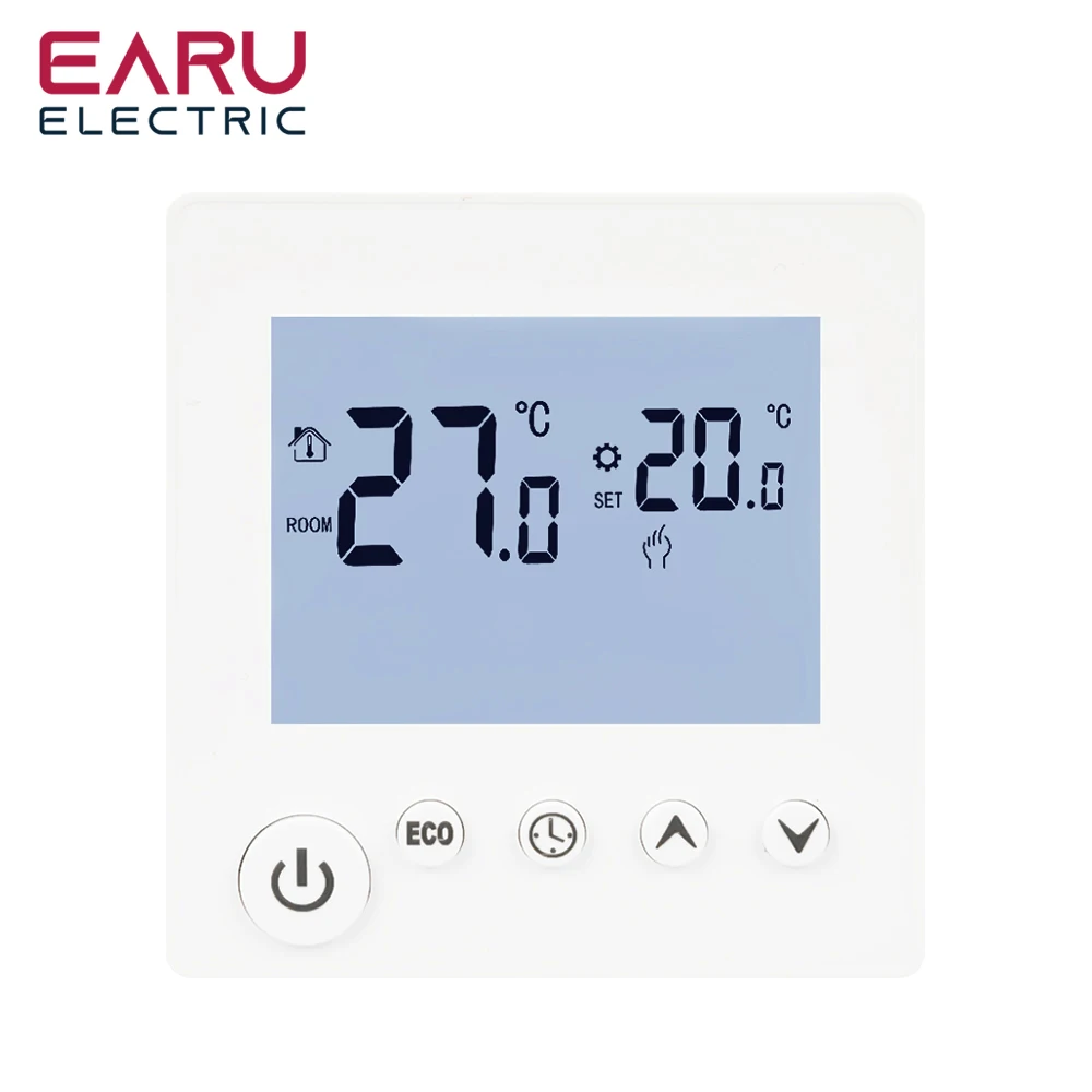 Termostato de calefacción de suelo eléctrico para el hogar, controlador de temperatura, pantalla LCD Digital, montado en la pared, agua, TRV,