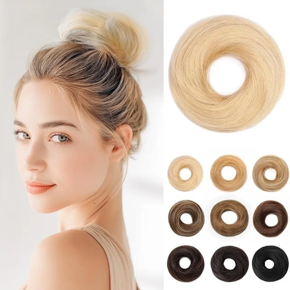 Fluffy Messy Bun Scrunchies Straight Hair Golden Brown Rubber Band Synthetic Styling Decoration Donut Chignon for Women Girls