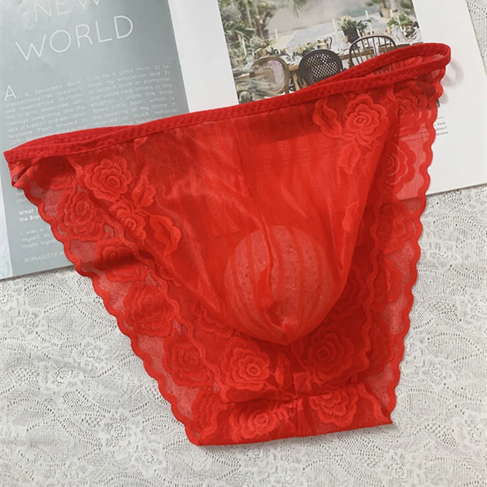 Men Seamless Lace Mesh Sheer Bulge Pouch Boxers Man Very Hot Lingerie BreathableBikini Briefs Underwear For Man Underpants Pants