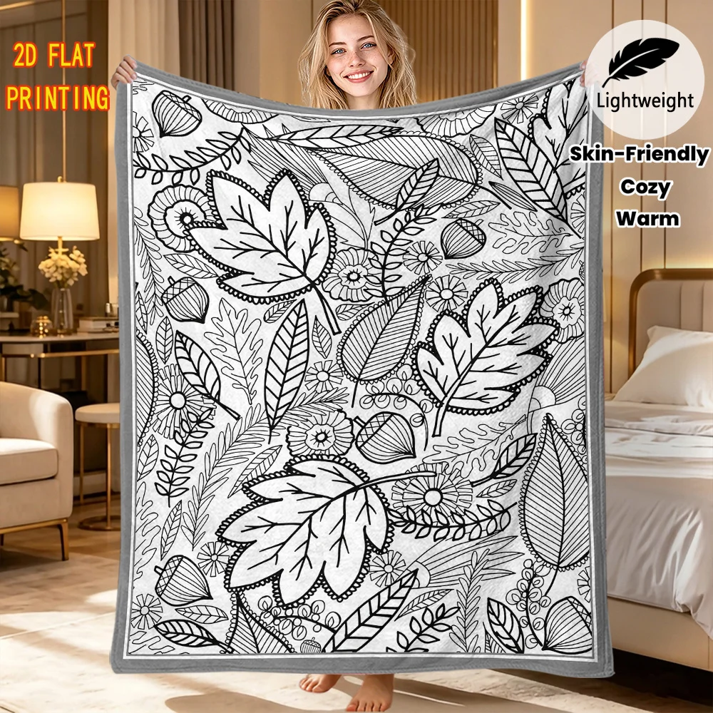 Busy Fantasy Dragon Scene DIY Blanket Coloring Flannel Throw Blanket Skin Friendly Warm Blanket Handcraft Gift Art Hobby Fans