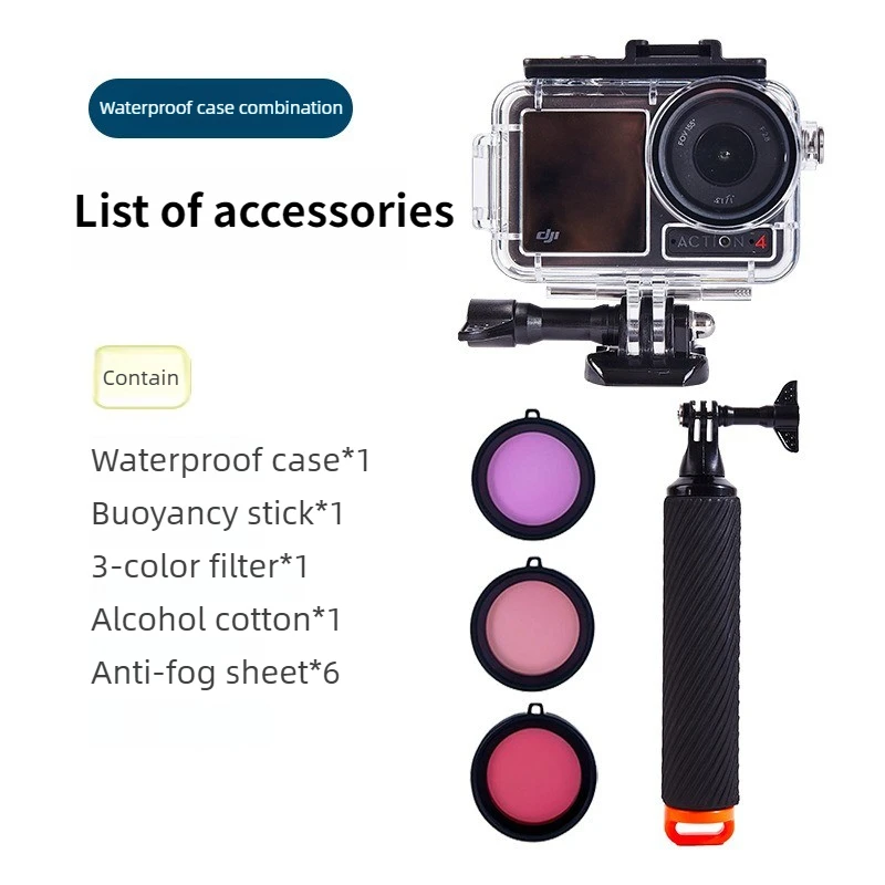 dji-osmo-action-5pro-4-3用防水ダイビングケース、浮力ロッドとトリカラーフィルター付き保護シェル、sstカメラアクセサリー