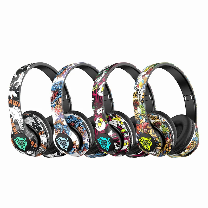 

Wireless Bluetooth 5.0 Hip Hop Graffiti Headset LED Gaming TF Card Mode Dancing Sports Rechargeable Earphone Hifi Headphone